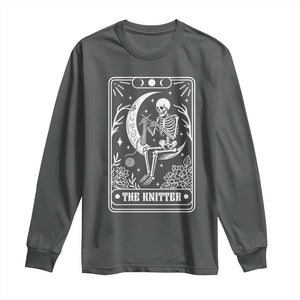 The Knitter Skeleton Long Sleeve Shirt Knitting Lover Gift Tarot Card Graphic TS12 Dark Heather Print Your Wear