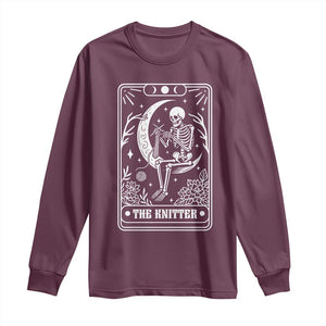 The Knitter Skeleton Long Sleeve Shirt Knitting Lover Gift Tarot Card Graphic TS12 Maroon Print Your Wear