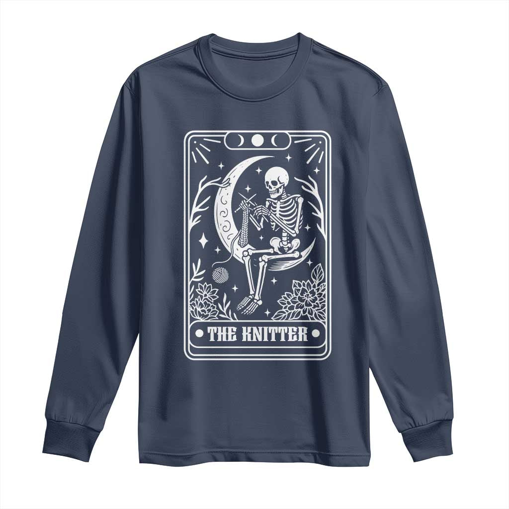 The Knitter Skeleton Long Sleeve Shirt Knitting Lover Gift Tarot Card Graphic TS12 Navy Print Your Wear