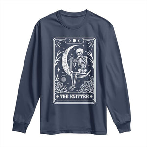 The Knitter Skeleton Long Sleeve Shirt Knitting Lover Gift Tarot Card Graphic TS12 Navy Print Your Wear