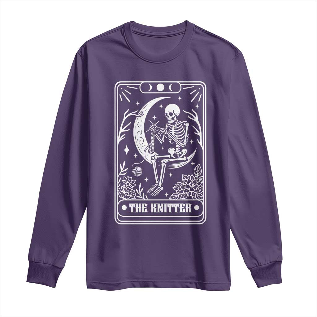 The Knitter Skeleton Long Sleeve Shirt Knitting Lover Gift Tarot Card Graphic TS12 Purple Print Your Wear