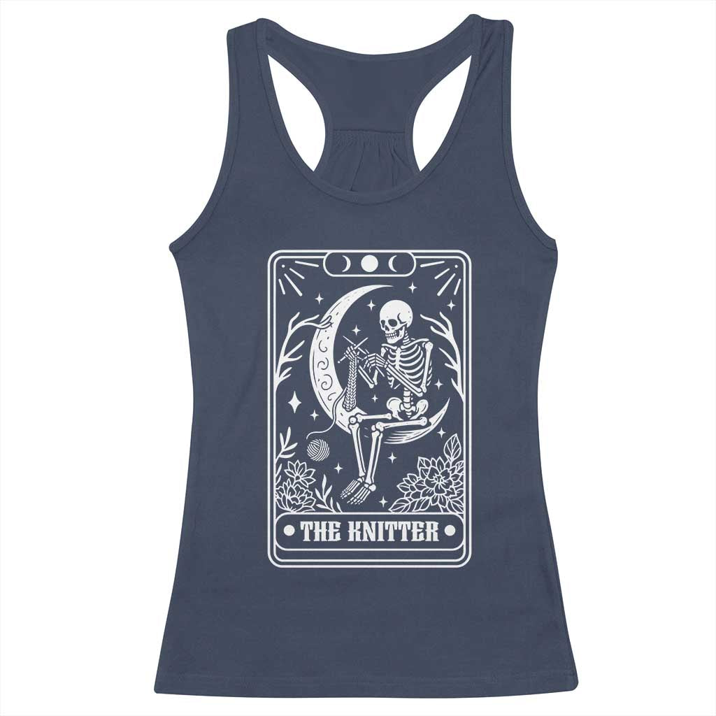 The Knitter Skeleton Racerback Tank Top Knitting Lover Gift Tarot Card Graphic TS12 Navy Print Your Wear