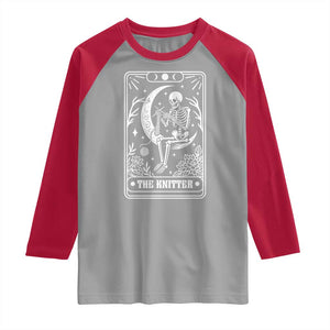 The Knitter Skeleton Raglan Shirt Knitting Lover Gift Tarot Card Graphic TS12 Sport Gray Red Print Your Wear