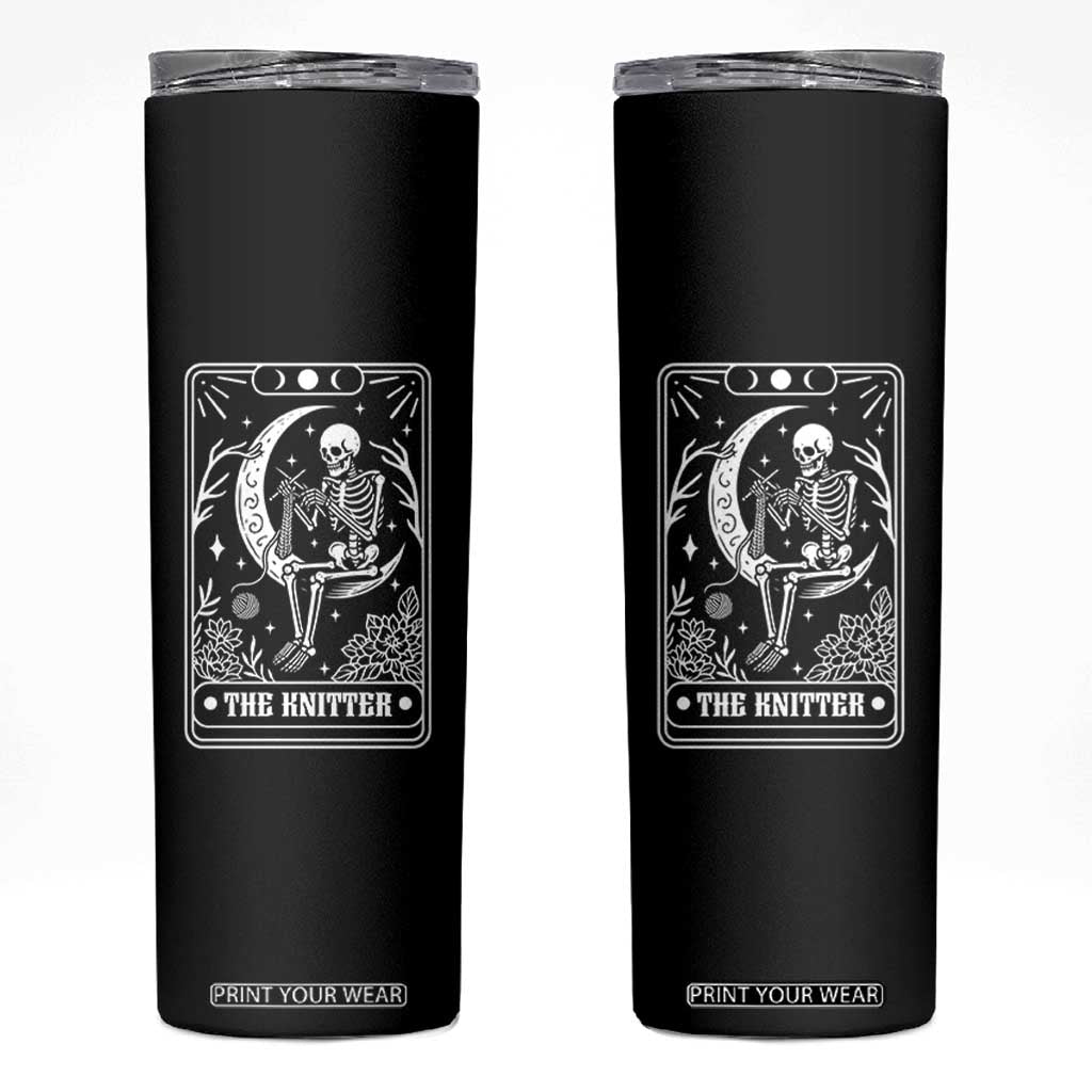 The Knitter Skeleton Skinny Tumbler Knitting Lover Gift Tarot Card Graphic TS12 Black Print Your Wear