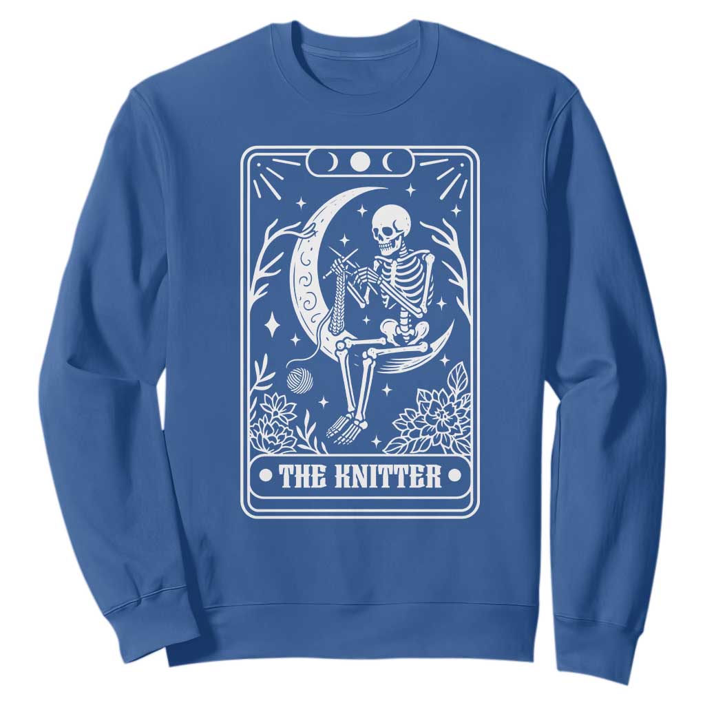 The Knitter Skeleton Sweatshirt Knitting Lover Gift Tarot Card Graphic TS12 Royal Blue Print Your Wear