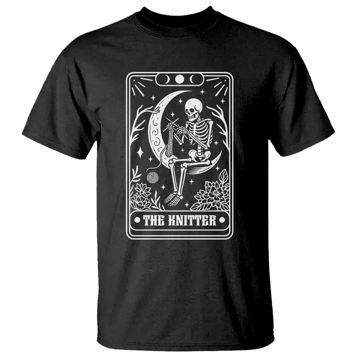 The Knitter Skeleton T Shirt Knitting Lover Gift Tarot Card Graphic - Print Your Wear