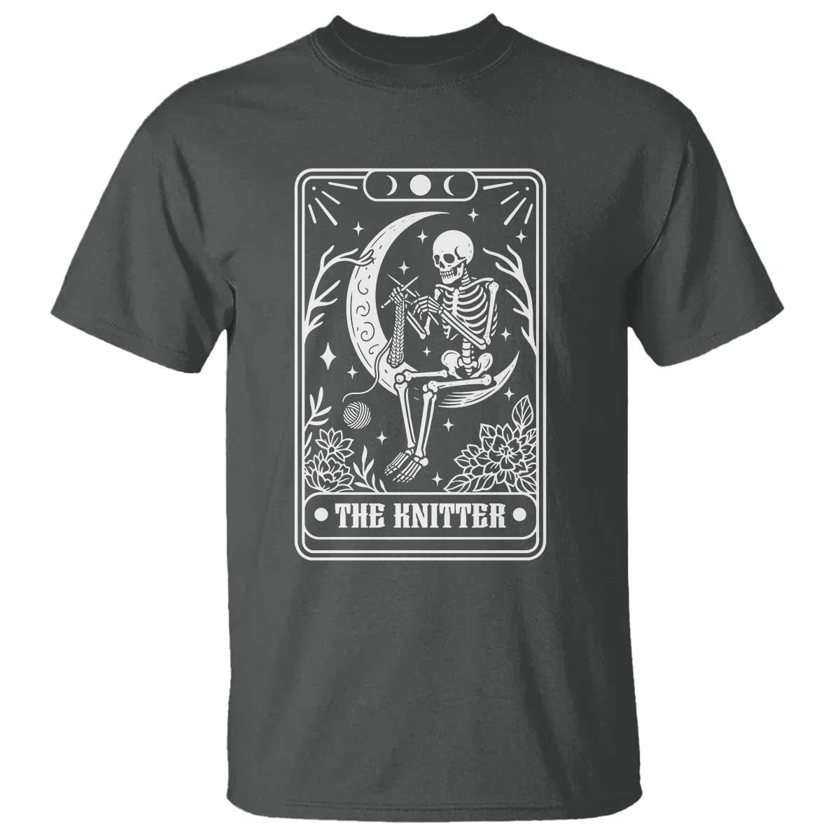 The Knitter Skeleton T Shirt Knitting Lover Gift Tarot Card Graphic TS12 Dark Heather Print Your Wear
