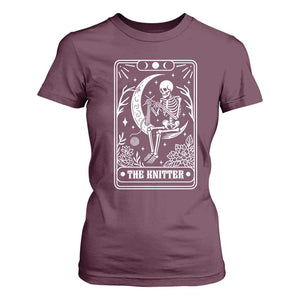 The Knitter Skeleton T Shirt For Women Knitting Lover Gift Tarot Card Graphic TS12 Maroon Print Your Wear