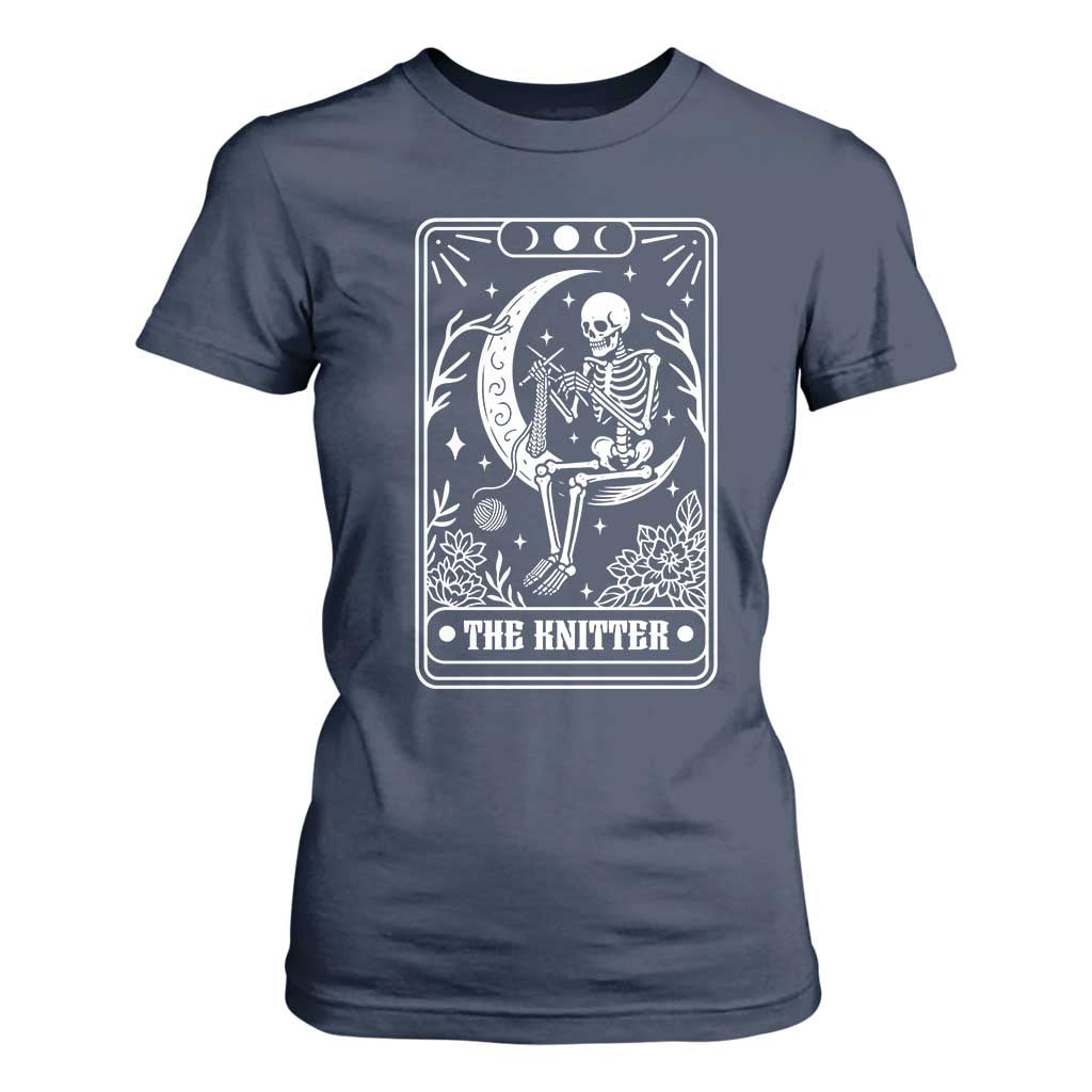The Knitter Skeleton T Shirt For Women Knitting Lover Gift Tarot Card Graphic TS12 Navy Print Your Wear