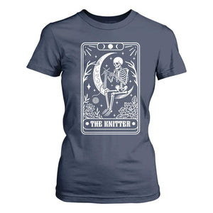 The Knitter Skeleton T Shirt For Women Knitting Lover Gift Tarot Card Graphic TS12 Navy Print Your Wear