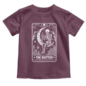 The Knitter Skeleton Toddler T Shirt Knitting Lover Gift Tarot Card Graphic TS12 Maroon Print Your Wear
