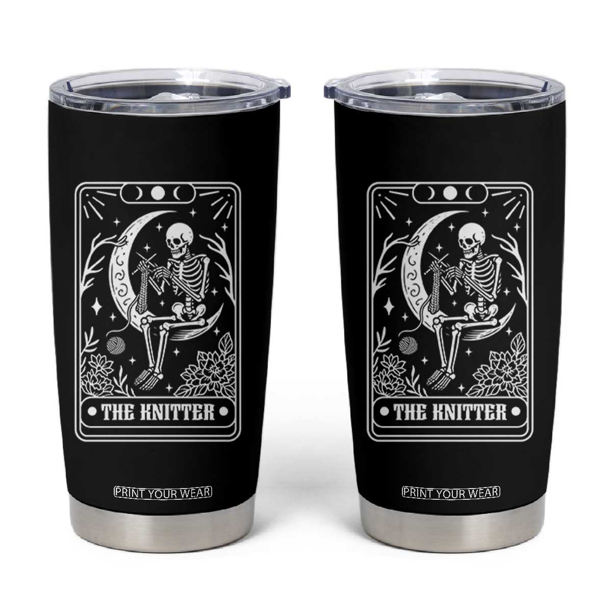 The Knitter Skeleton Tumbler Cup Knitting Lover Gift Tarot Card Graphic TS12 Black Print Your Wear