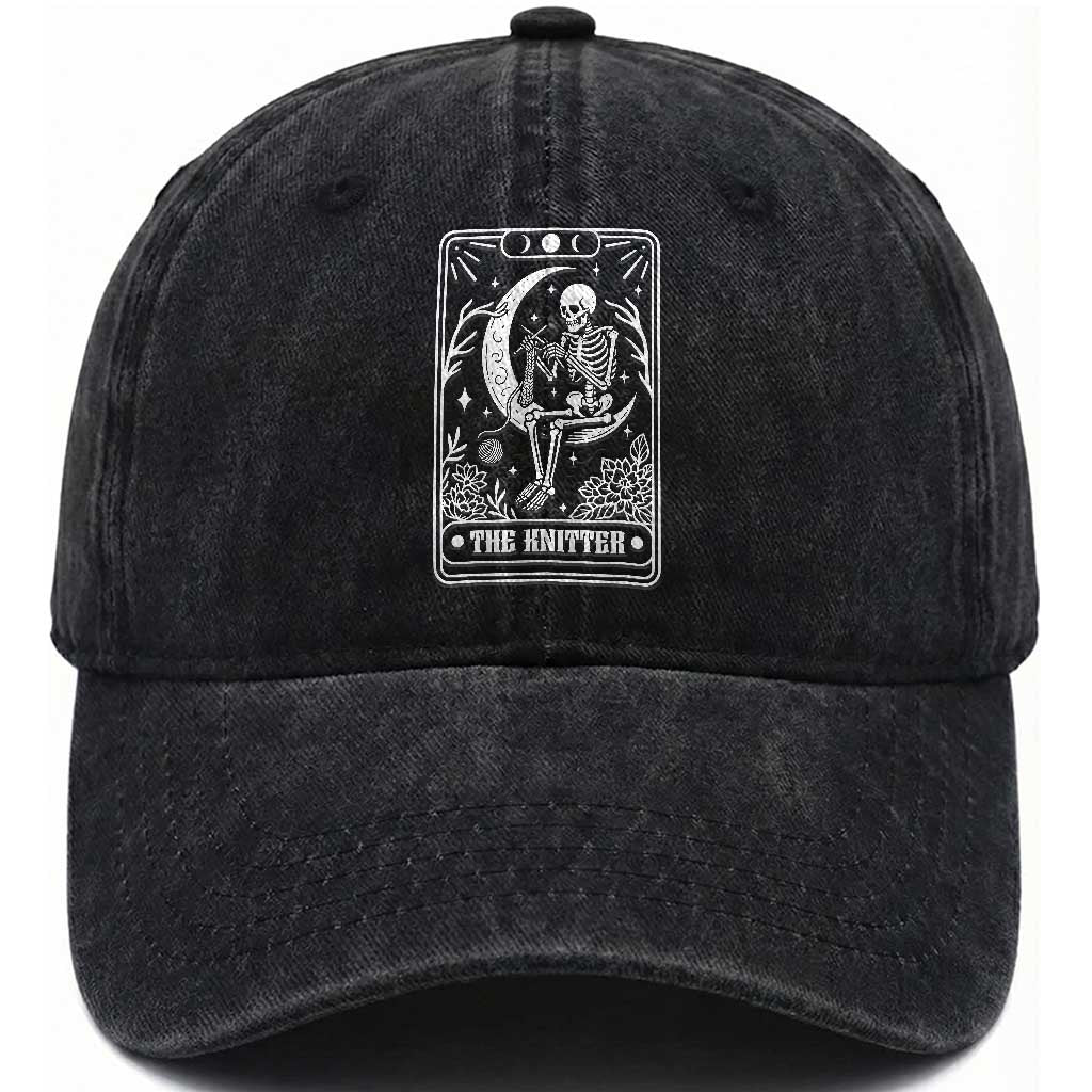 The Knitter Skeleton Washed Cotton Baseball Cap Knitting Lover Gift Tarot Card Graphic TS12 Print Your Wear