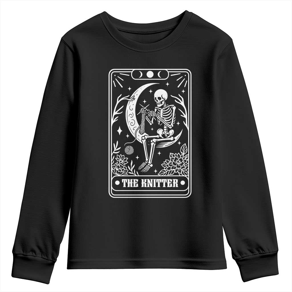 The Knitter Skeleton Youth Sweatshirt Knitting Lover Gift Tarot Card Graphic TS12 Black Print Your Wear