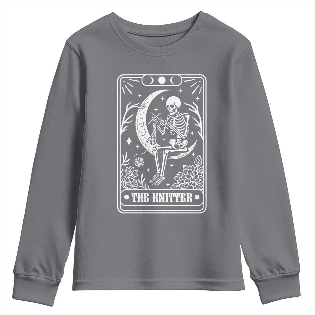 The Knitter Skeleton Youth Sweatshirt Knitting Lover Gift Tarot Card Graphic TS12 Charcoal Print Your Wear