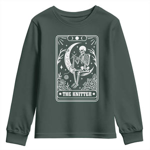 The Knitter Skeleton Youth Sweatshirt Knitting Lover Gift Tarot Card Graphic TS12 Dark Forest Green Print Your Wear