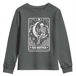 The Knitter Skeleton Youth Sweatshirt Knitting Lover Gift Tarot Card Graphic TS12 Dark Heather Print Your Wear
