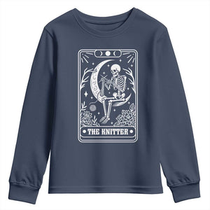 The Knitter Skeleton Youth Sweatshirt Knitting Lover Gift Tarot Card Graphic TS12 Navy Print Your Wear