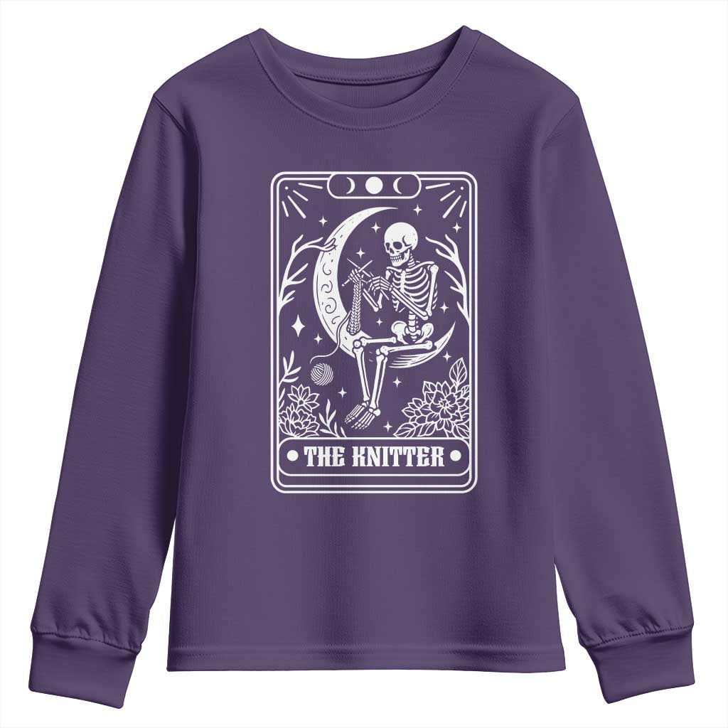 The Knitter Skeleton Youth Sweatshirt Knitting Lover Gift Tarot Card Graphic TS12 Purple Print Your Wear