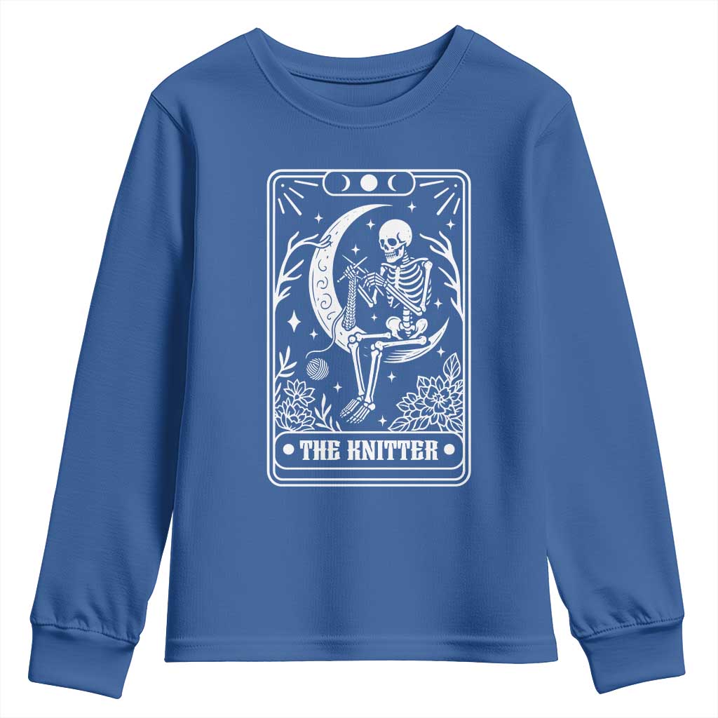 The Knitter Skeleton Youth Sweatshirt Knitting Lover Gift Tarot Card Graphic TS12 Royal Blue Print Your Wear