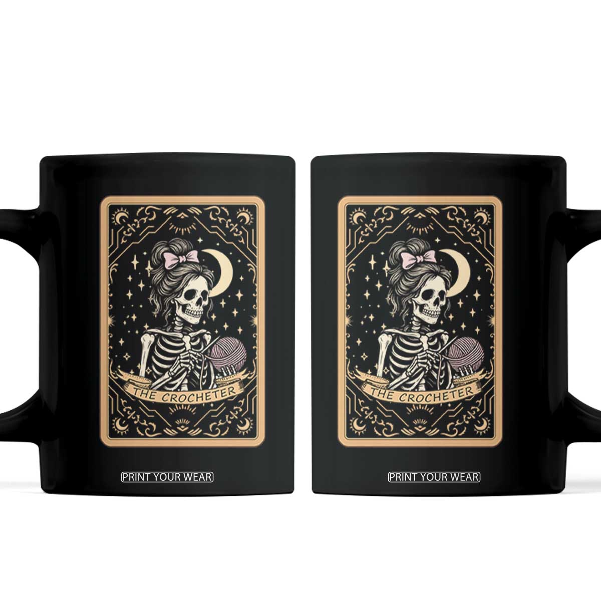 The Crocheter Skeleton Coffee Mug Crochet Lover Gift Tarot Card Graphic TS12 Black Print Your Wear