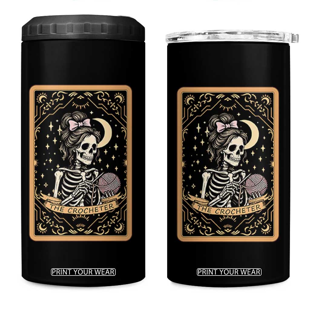 The Crocheter Skeleton 4 in 1 Can Cooler Tumbler Crochet Lover Gift Tarot Card Graphic TS12 One Size: 16 oz Black Print Your Wear