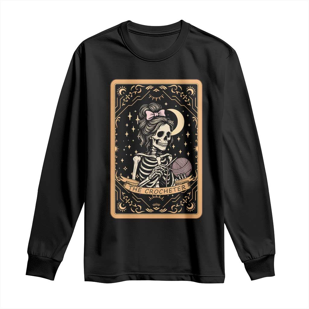 The Crocheter Skeleton Long Sleeve Shirt Crochet Lover Gift Tarot Card Graphic TS12 Black Print Your Wear