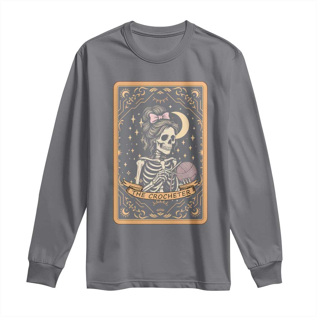 The Crocheter Skeleton Long Sleeve Shirt Crochet Lover Gift Tarot Card Graphic TS12 Charcoal Print Your Wear