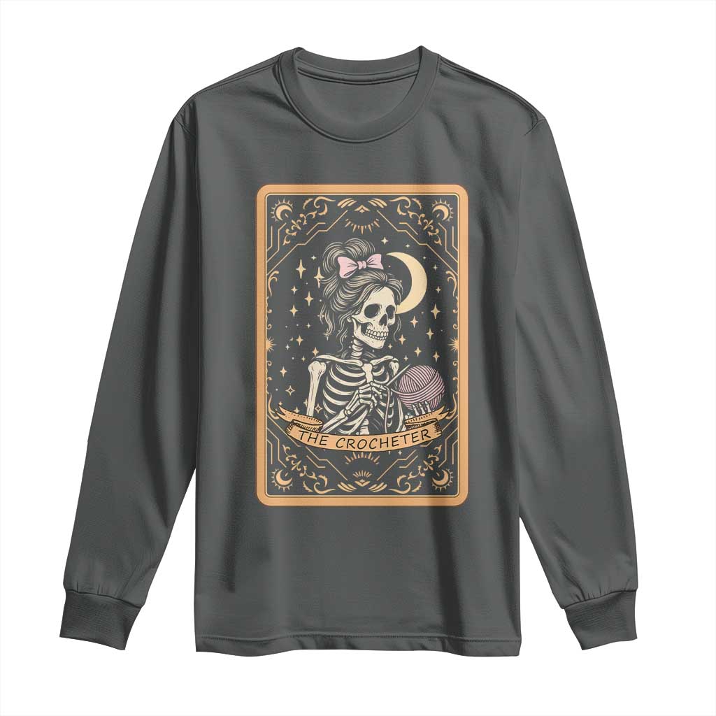 The Crocheter Skeleton Long Sleeve Shirt Crochet Lover Gift Tarot Card Graphic TS12 Dark Heather Print Your Wear