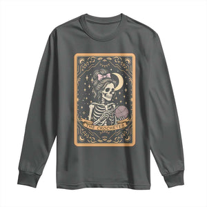 The Crocheter Skeleton Long Sleeve Shirt Crochet Lover Gift Tarot Card Graphic TS12 Dark Heather Print Your Wear