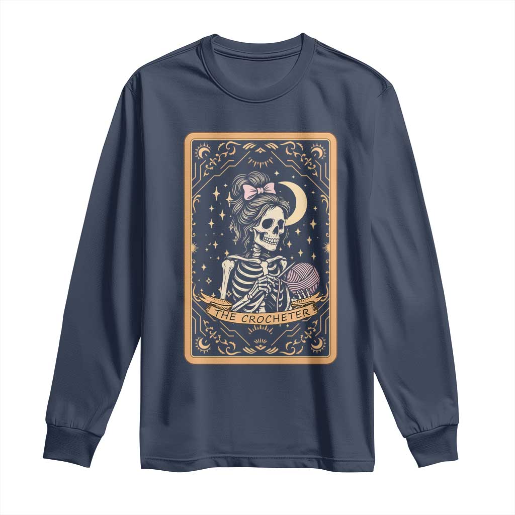 The Crocheter Skeleton Long Sleeve Shirt Crochet Lover Gift Tarot Card Graphic TS12 Navy Print Your Wear