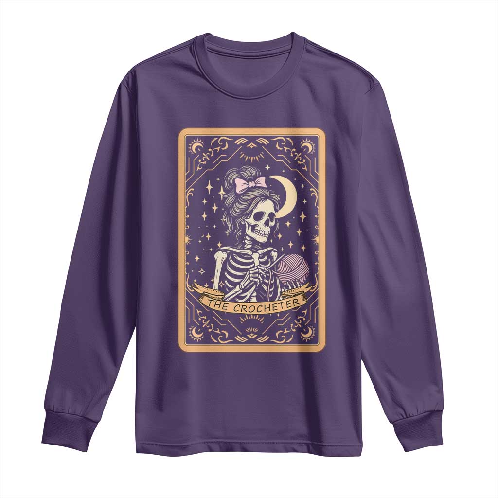 The Crocheter Skeleton Long Sleeve Shirt Crochet Lover Gift Tarot Card Graphic TS12 Purple Print Your Wear