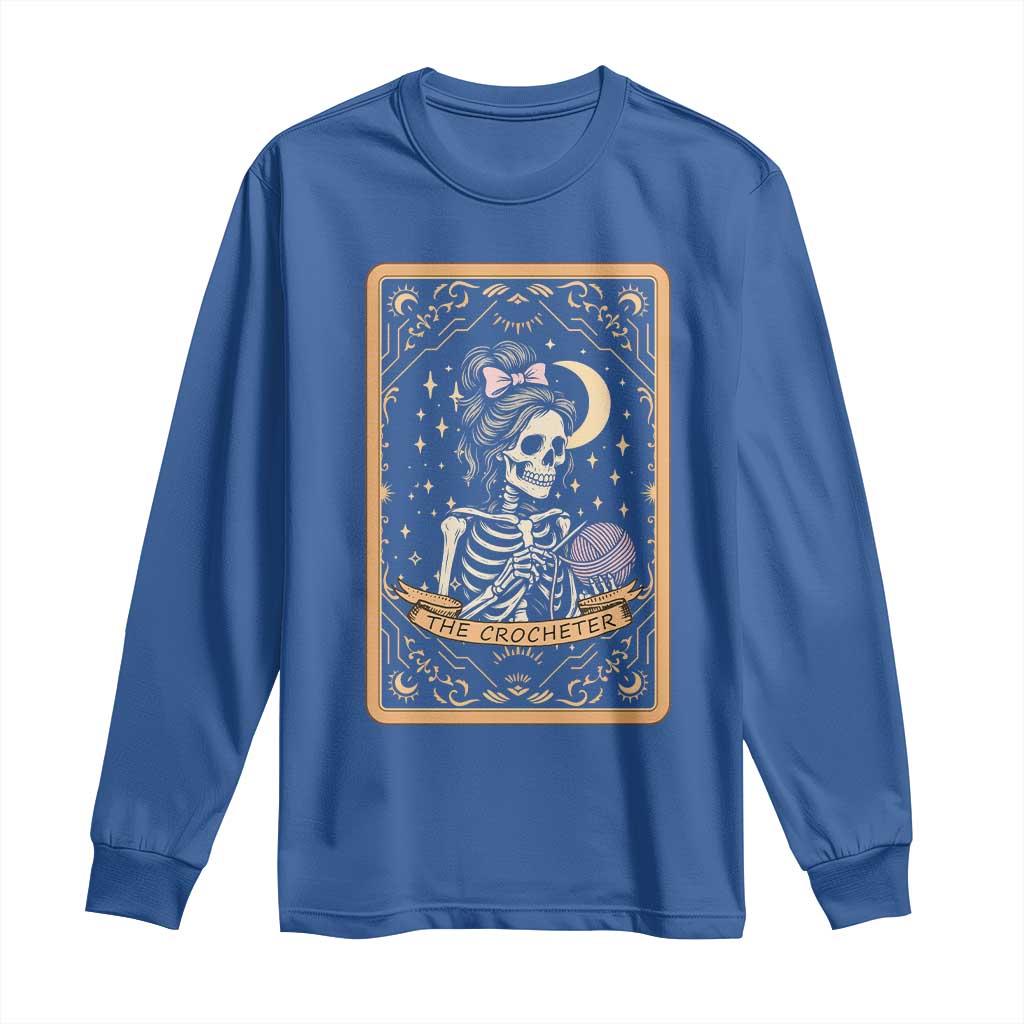 The Crocheter Skeleton Long Sleeve Shirt Crochet Lover Gift Tarot Card Graphic TS12 Royal Blue Print Your Wear