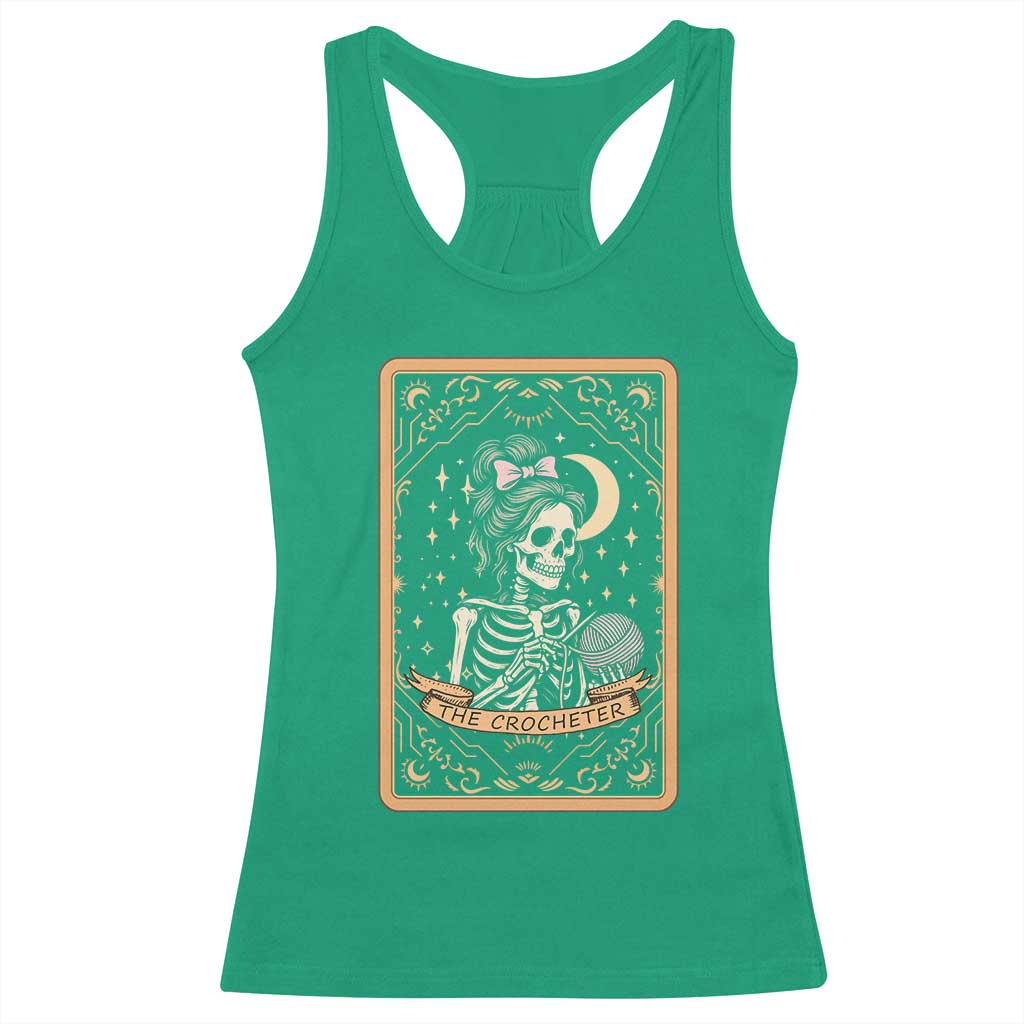 The Crocheter Skeleton Racerback Tank Top Crochet Lover Gift Tarot Card Graphic TS12 Irish Green Print Your Wear