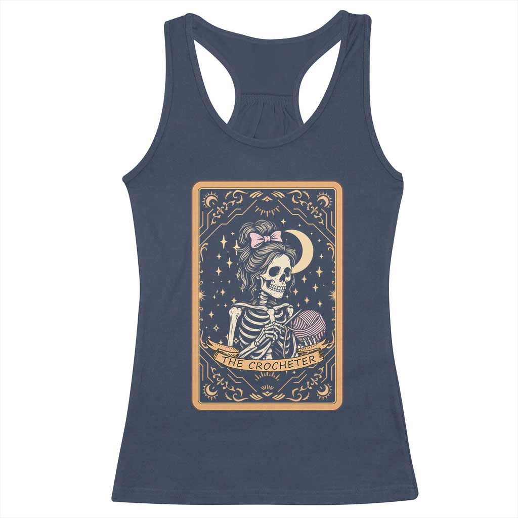 The Crocheter Skeleton Racerback Tank Top Crochet Lover Gift Tarot Card Graphic TS12 Navy Print Your Wear