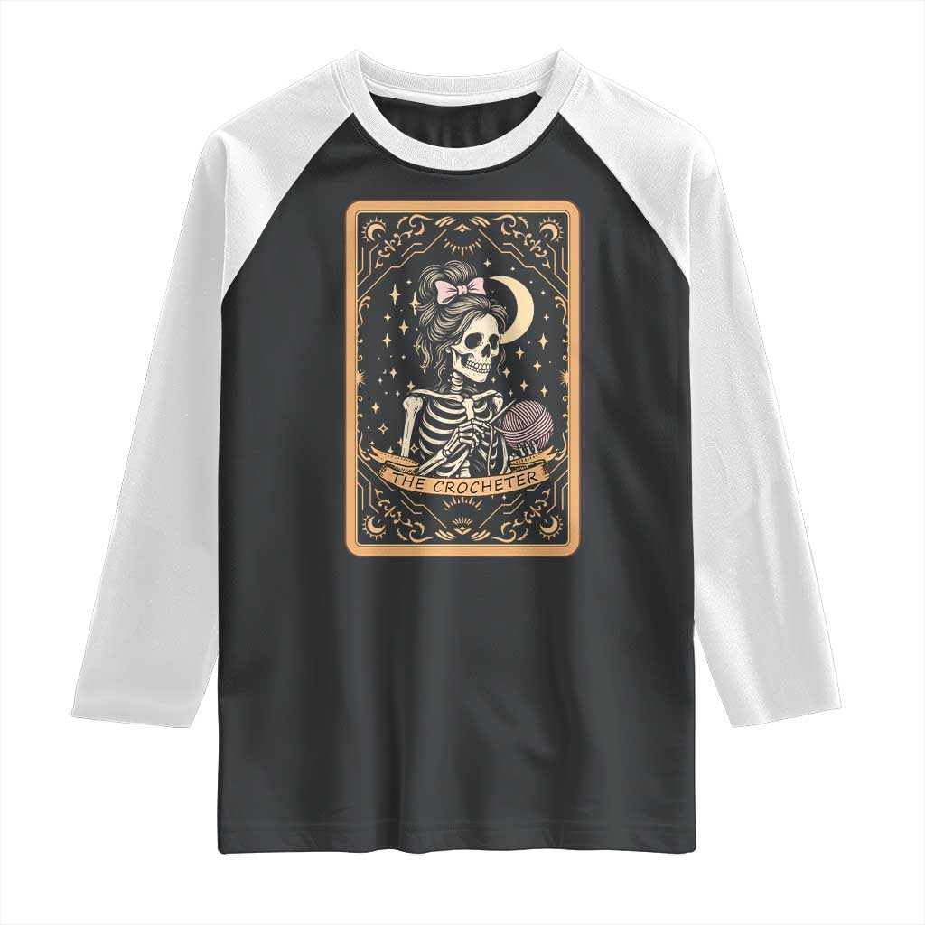 The Crocheter Skeleton Raglan Shirt Crochet Lover Gift Tarot Card Graphic TS12 Black White Print Your Wear
