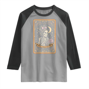 The Crocheter Skeleton Raglan Shirt Crochet Lover Gift Tarot Card Graphic TS12 Sport Gray Black Print Your Wear
