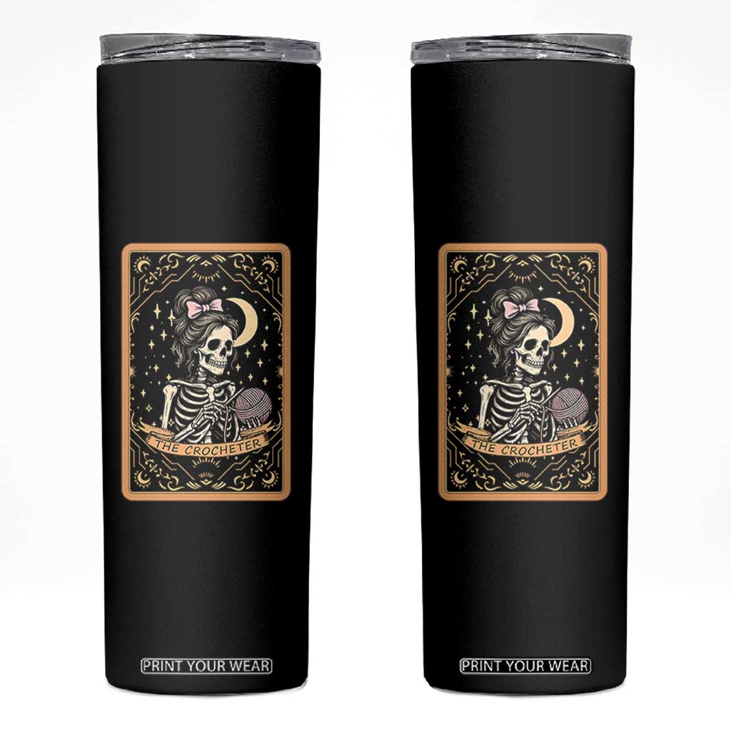 The Crocheter Skeleton Skinny Tumbler Crochet Lover Gift Tarot Card Graphic TS12 Black Print Your Wear