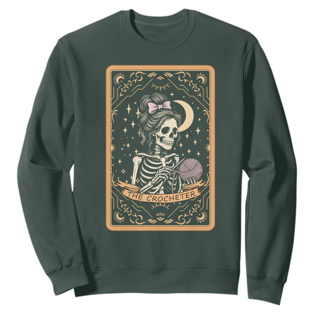 The Crocheter Skeleton Sweatshirt Crochet Lover Gift Tarot Card Graphic TS12 Dark Forest Green Print Your Wear