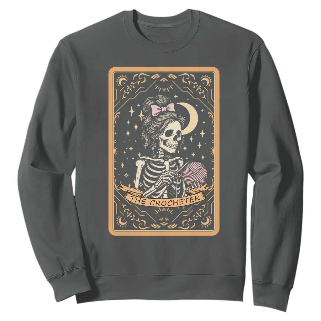 The Crocheter Skeleton Sweatshirt Crochet Lover Gift Tarot Card Graphic TS12 Dark Heather Print Your Wear