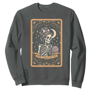 The Crocheter Skeleton Sweatshirt Crochet Lover Gift Tarot Card Graphic TS12 Dark Heather Print Your Wear