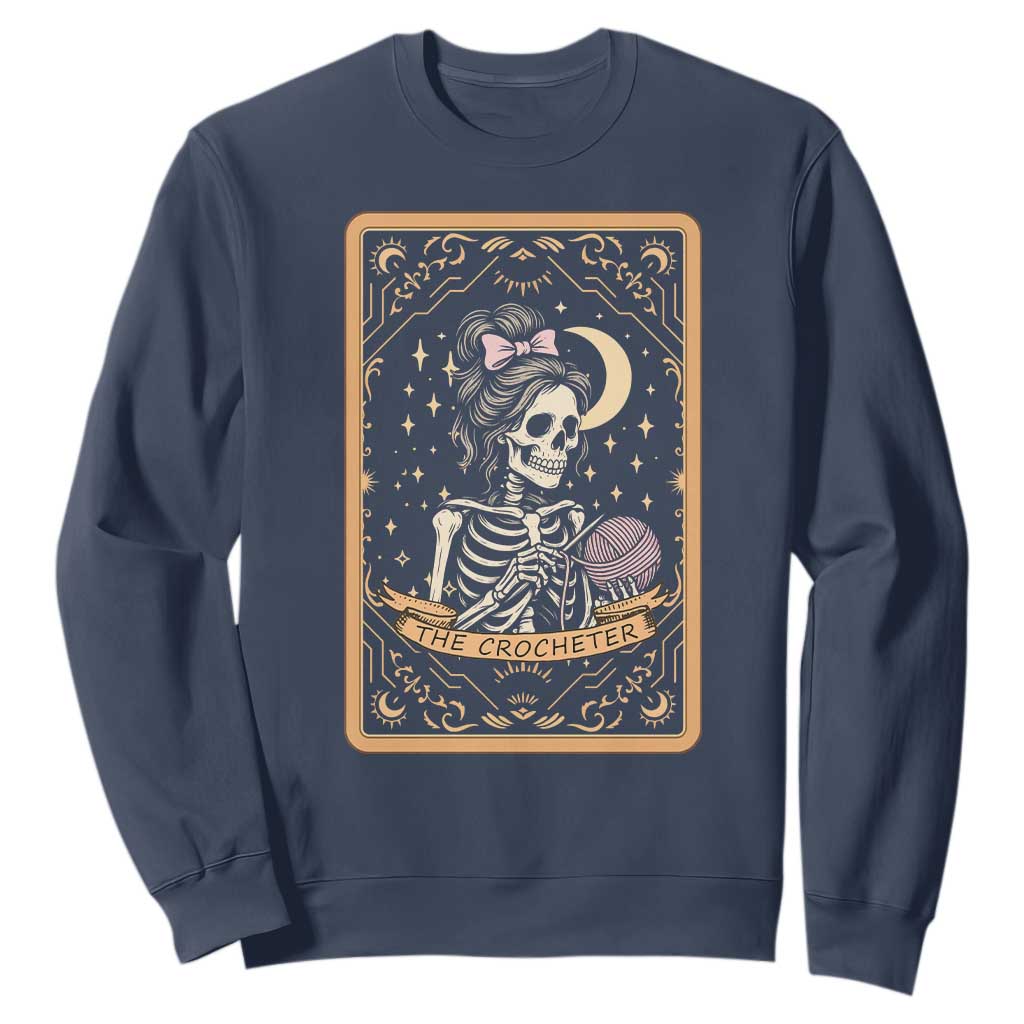 The Crocheter Skeleton Sweatshirt Crochet Lover Gift Tarot Card Graphic TS12 Navy Print Your Wear