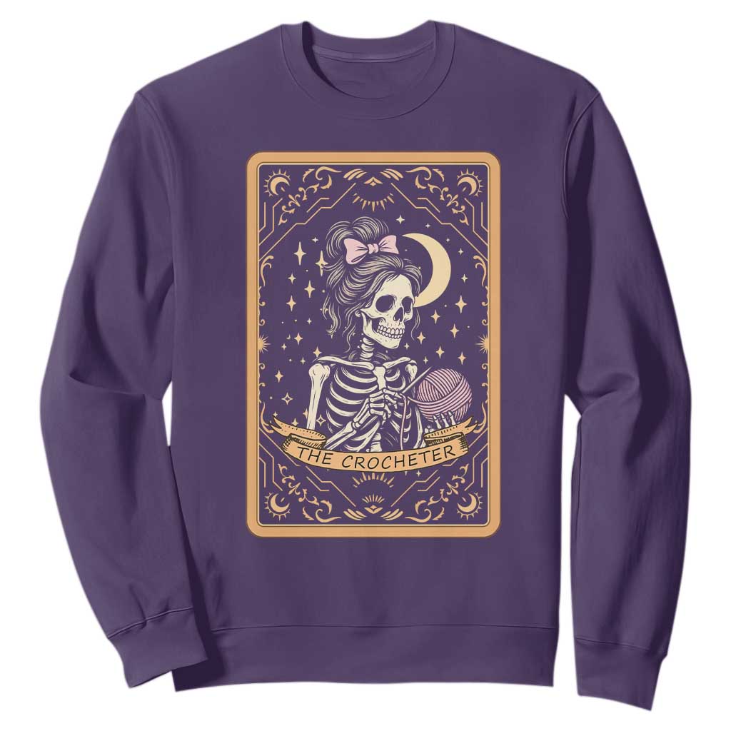 The Crocheter Skeleton Sweatshirt Crochet Lover Gift Tarot Card Graphic TS12 Purple Print Your Wear