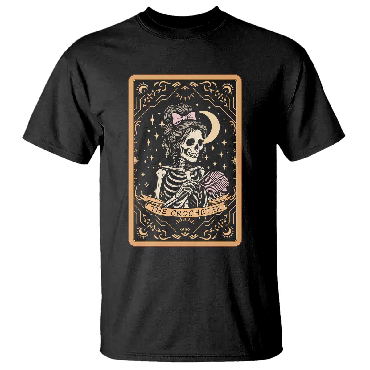 The Crocheter Skeleton T Shirt Crochet Lover Gift Tarot Card Graphic - Print Your Wear