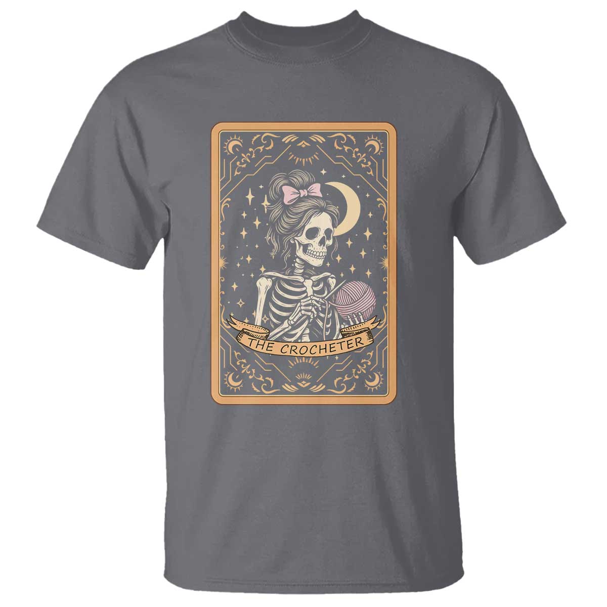 The Crocheter Skeleton T Shirt Crochet Lover Gift Tarot Card Graphic TS12 Charcoal Print Your Wear