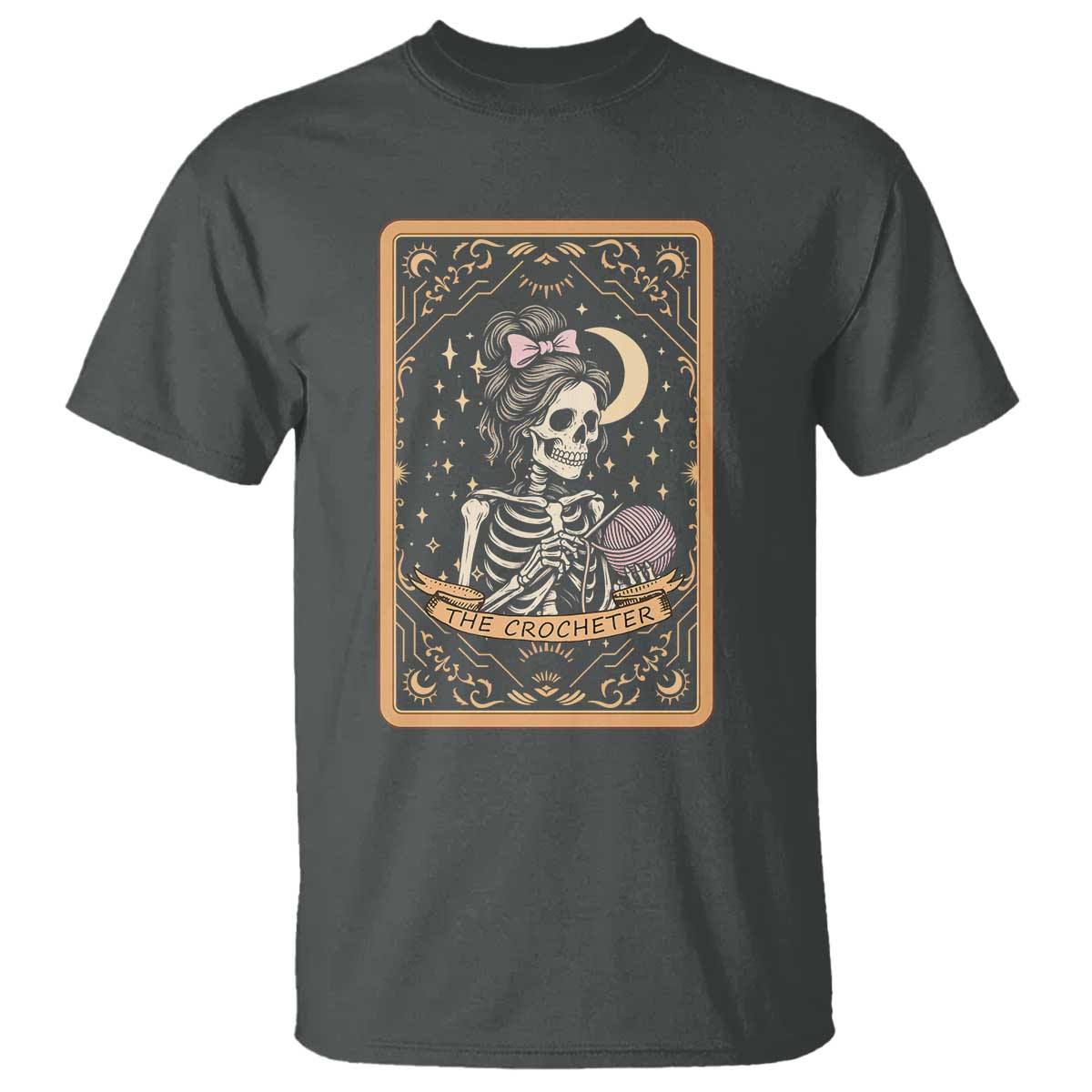 The Crocheter Skeleton T Shirt Crochet Lover Gift Tarot Card Graphic TS12 Dark Heather Print Your Wear