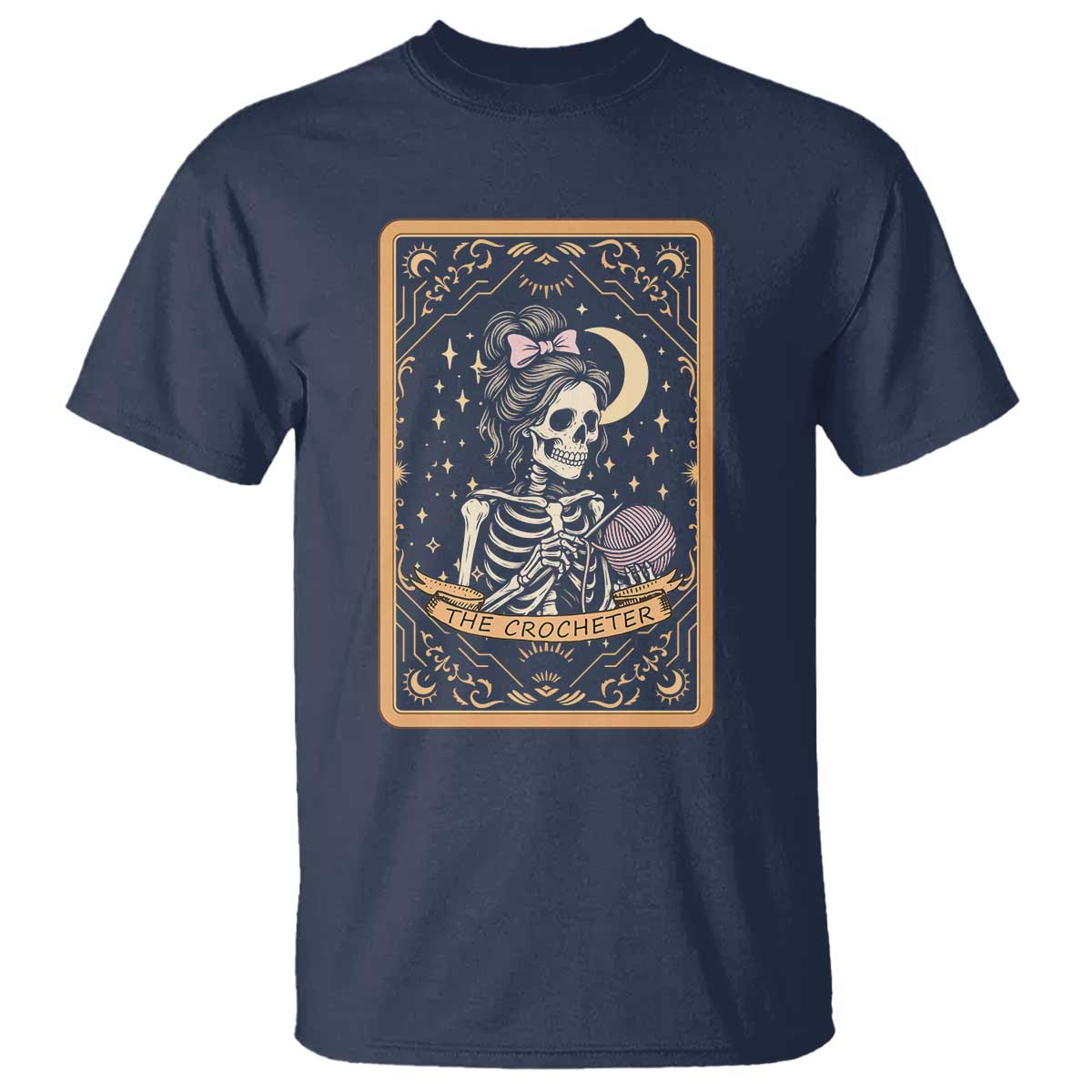 The Crocheter Skeleton T Shirt Crochet Lover Gift Tarot Card Graphic TS12 Navy Print Your Wear