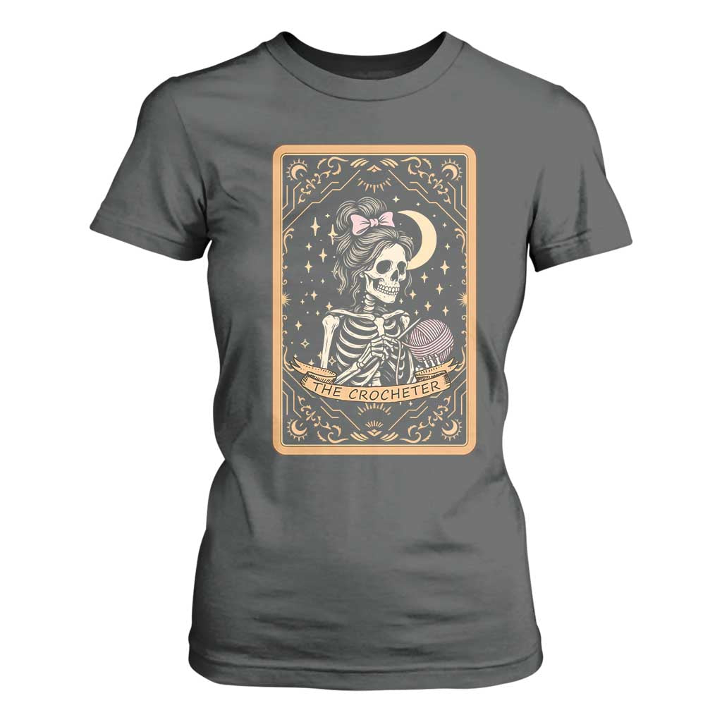 The Crocheter Skeleton T Shirt For Women Crochet Lover Gift Tarot Card Graphic TS12 Dark Heather Print Your Wear