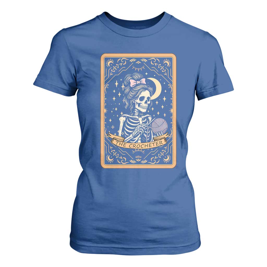 The Crocheter Skeleton T Shirt For Women Crochet Lover Gift Tarot Card Graphic TS12 Royal Blue Print Your Wear