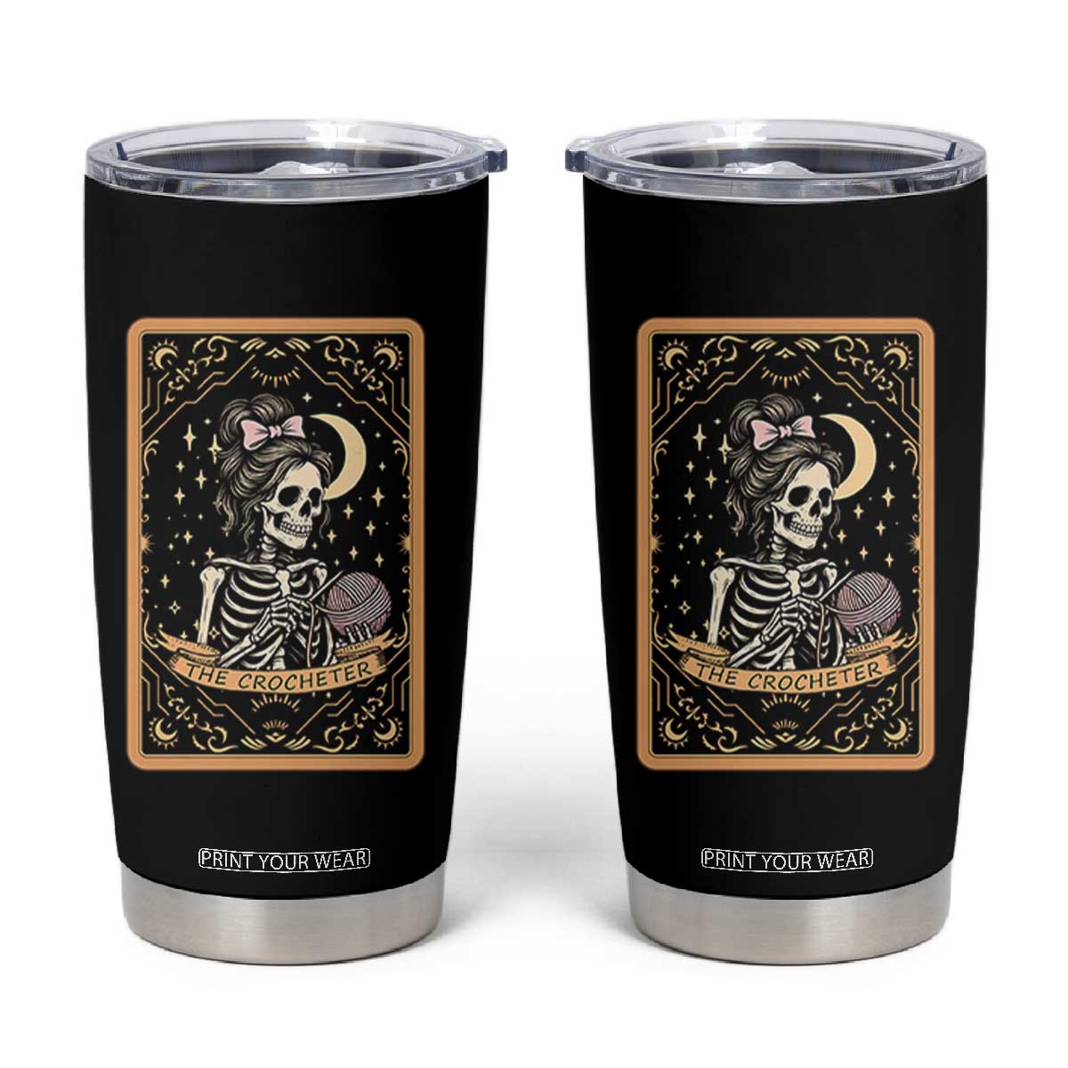 The Crocheter Skeleton Tumbler Cup Crochet Lover Gift Tarot Card Graphic TS12 Black Print Your Wear